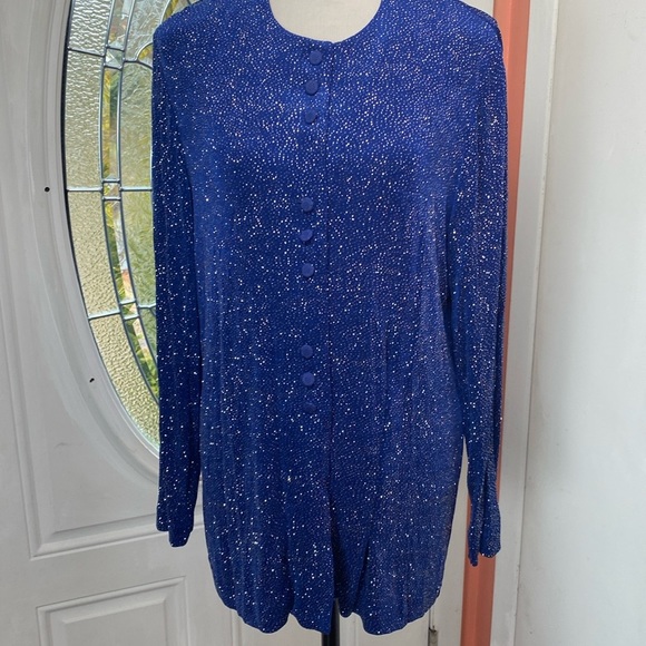 R&M Richards Karen Kwong Button Up Top Sequin Stretch Made In USA Shimmer - Picture 5 of 13